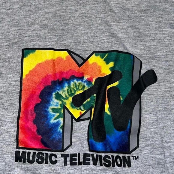 MTV Music Television Tie Dye Logo Graphic Gray Crop Top XL - Picture 2 of 6